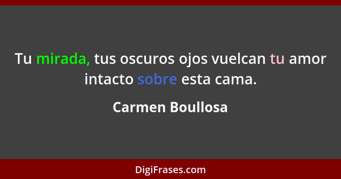 Tu mirada, tus oscuros ojos vuelcan tu amor intacto sobre esta cama.... - Carmen Boullosa