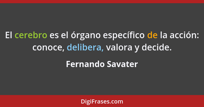 El cerebro es el órgano específico de la acción: conoce, delibera, valora y decide.... - Fernando Savater