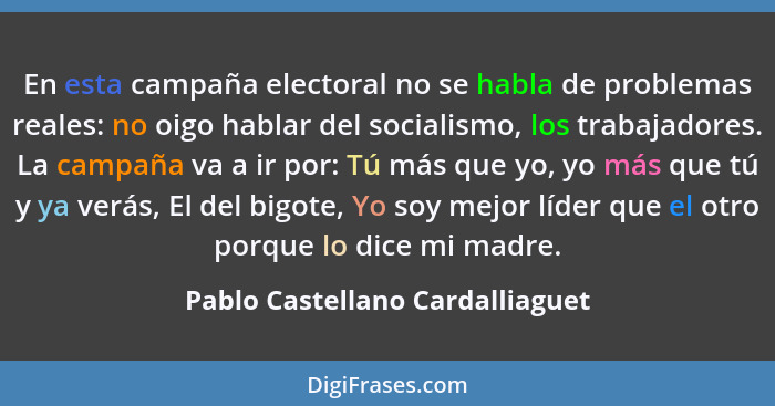 En esta campaña electoral no se habla de problemas reales: no oigo hablar del socialismo, los trabajadores. La campañ... - Pablo Castellano Cardalliaguet