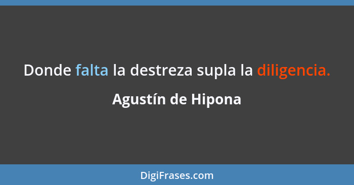 Donde falta la destreza supla la diligencia.... - Agustín de Hipona