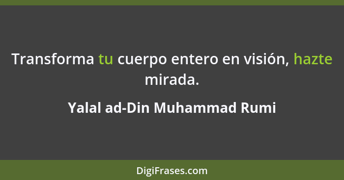 Transforma tu cuerpo entero en visión, hazte mirada.... - Yalal ad-Din Muhammad Rumi