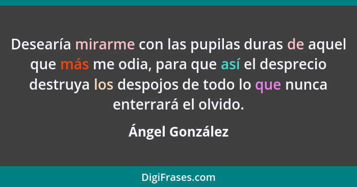 Desearía mirarme con las pupilas duras de aquel que más me odia, para que así el desprecio destruya los despojos de todo lo que nunca... - Ángel González