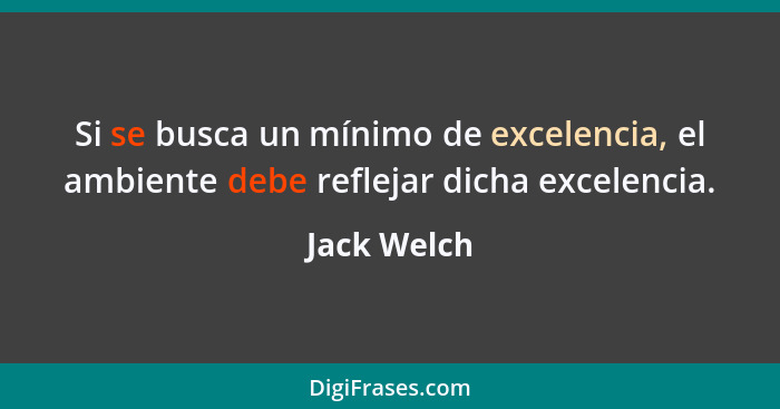 Si se busca un mínimo de excelencia, el ambiente debe reflejar dicha excelencia.... - Jack Welch