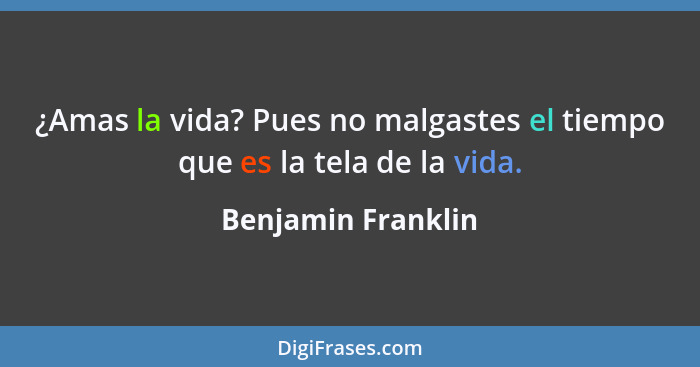 ¿Amas la vida? Pues no malgastes el tiempo que es la tela de la vida.... - Benjamin Franklin