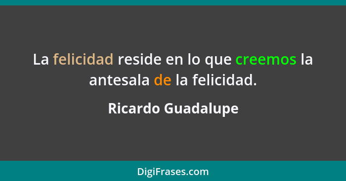 La felicidad reside en lo que creemos la antesala de la felicidad.... - Ricardo Guadalupe