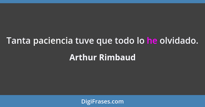 Tanta paciencia tuve que todo lo he olvidado.... - Arthur Rimbaud