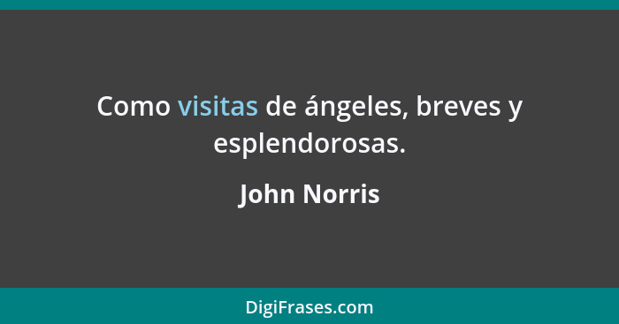 Como visitas de ángeles, breves y esplendorosas.... - John Norris