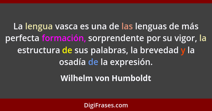 La lengua vasca es una de las lenguas de más perfecta formación, sorprendente por su vigor, la estructura de sus palabras, la b... - Wilhelm von Humboldt