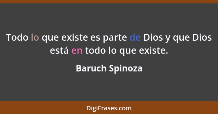 Todo lo que existe es parte de Dios y que Dios está en todo lo que existe.... - Baruch Spinoza