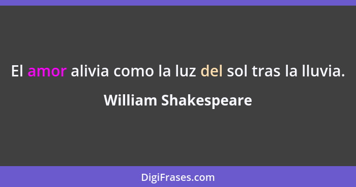 El amor alivia como la luz del sol tras la lluvia.... - William Shakespeare