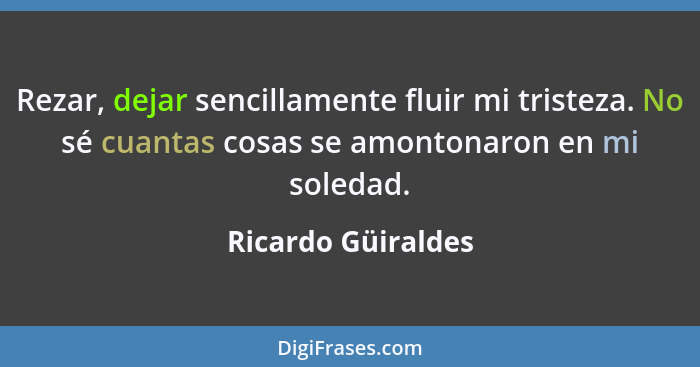 Rezar, dejar sencillamente fluir mi tristeza. No sé cuantas cosas se amontonaron en mi soledad.... - Ricardo Güiraldes