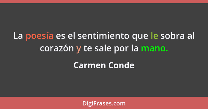 La poesía es el sentimiento que le sobra al corazón y te sale por la mano.... - Carmen Conde