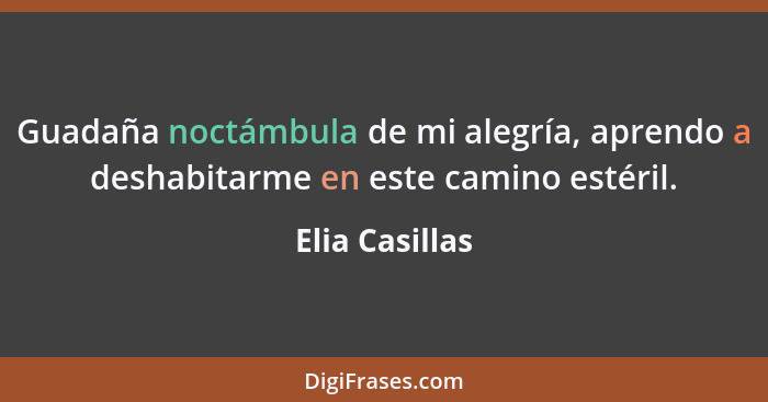 Guadaña noctámbula de mi alegría, aprendo a deshabitarme en este camino estéril.... - Elia Casillas