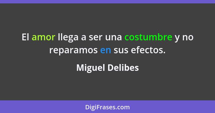 El amor llega a ser una costumbre y no reparamos en sus efectos.... - Miguel Delibes