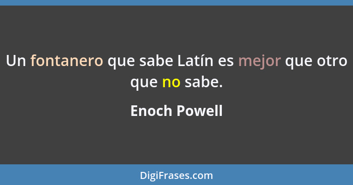 Un fontanero que sabe Latín es mejor que otro que no sabe.... - Enoch Powell