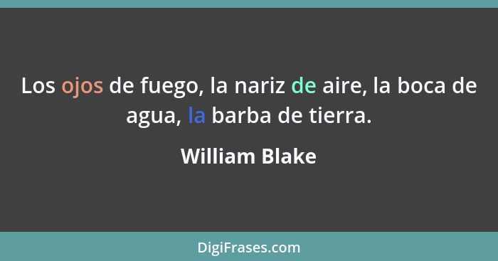 Los ojos de fuego, la nariz de aire, la boca de agua, la barba de tierra.... - William Blake