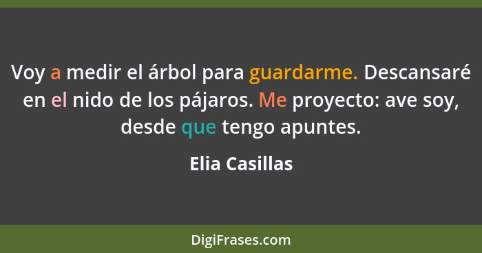 Voy a medir el árbol para guardarme. Descansaré en el nido de los pájaros. Me proyecto: ave soy, desde que tengo apuntes.... - Elia Casillas