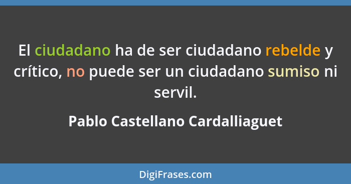 El ciudadano ha de ser ciudadano rebelde y crítico, no puede ser un ciudadano sumiso ni servil.... - Pablo Castellano Cardalliaguet