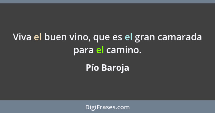 Viva el buen vino, que es el gran camarada para el camino.... - Pío Baroja