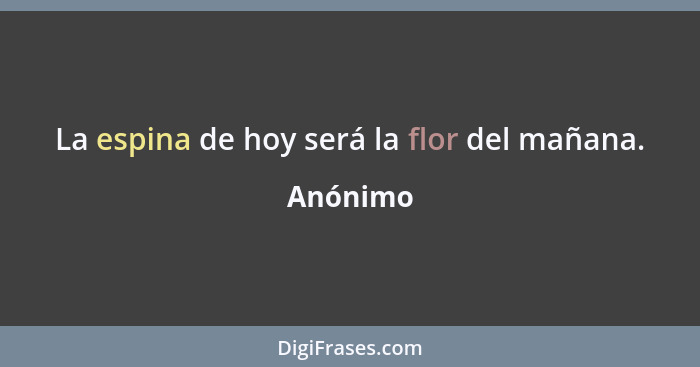 La espina de hoy será la flor del mañana.... - Anónimo