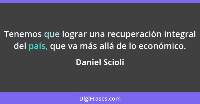 Tenemos que lograr una recuperación integral del país, que va más allá de lo económico.... - Daniel Scioli