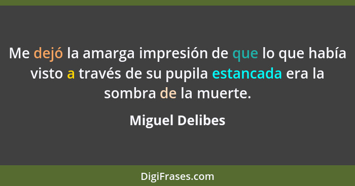 Me dejó la amarga impresión de que lo que había visto a través de su pupila estancada era la sombra de la muerte.... - Miguel Delibes