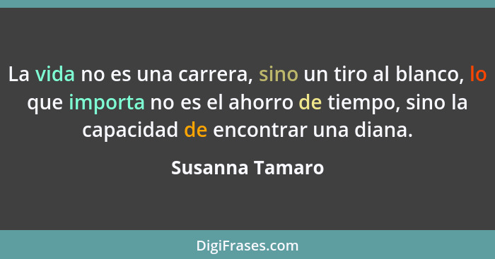 La vida no es una carrera, sino un tiro al blanco, lo que importa no es el ahorro de tiempo, sino la capacidad de encontrar una diana... - Susanna Tamaro