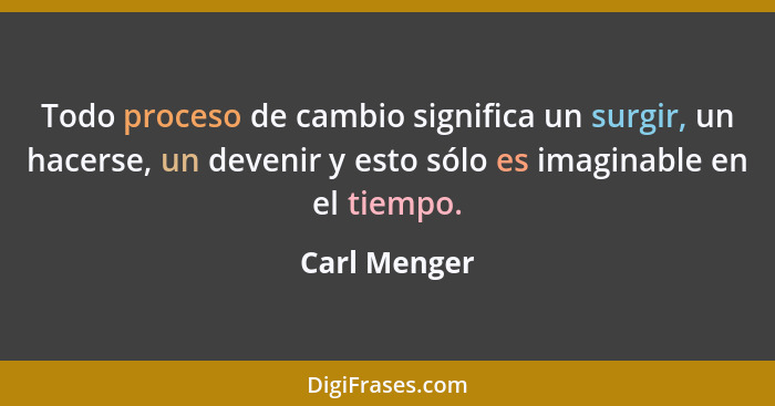 Todo proceso de cambio significa un surgir, un hacerse, un devenir y esto sólo es imaginable en el tiempo.... - Carl Menger