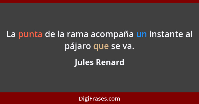 La punta de la rama acompaña un instante al pájaro que se va.... - Jules Renard