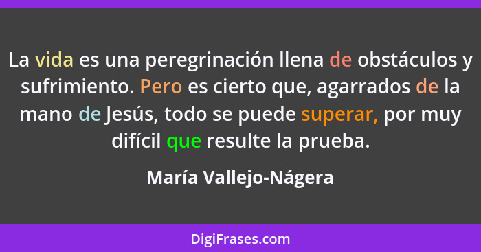 La vida es una peregrinación llena de obstáculos y sufrimiento. Pero es cierto que, agarrados de la mano de Jesús, todo se pued... - María Vallejo-Nágera