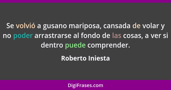 Se volvió a gusano mariposa, cansada de volar y no poder arrastrarse al fondo de las cosas, a ver si dentro puede comprender.... - Roberto Iniesta