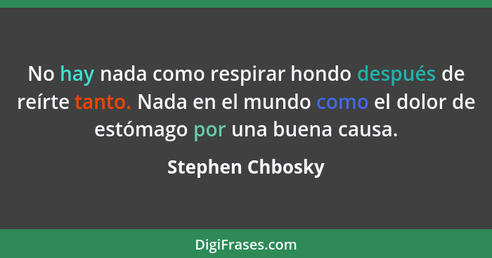 No hay nada como respirar hondo después de reírte tanto. Nada en el mundo como el dolor de estómago por una buena causa.... - Stephen Chbosky