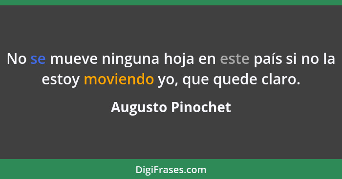 No se mueve ninguna hoja en este país si no la estoy moviendo yo, que quede claro.... - Augusto Pinochet