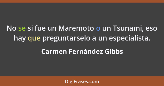 No se si fue un Maremoto o un Tsunami, eso hay que preguntarselo a un especialista.... - Carmen Fernández Gibbs