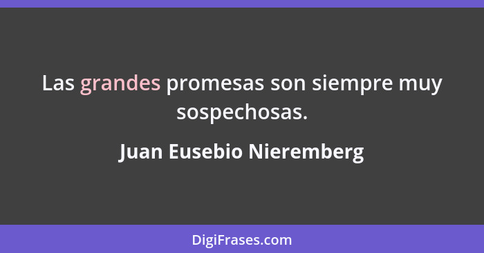 Las grandes promesas son siempre muy sospechosas.... - Juan Eusebio Nieremberg