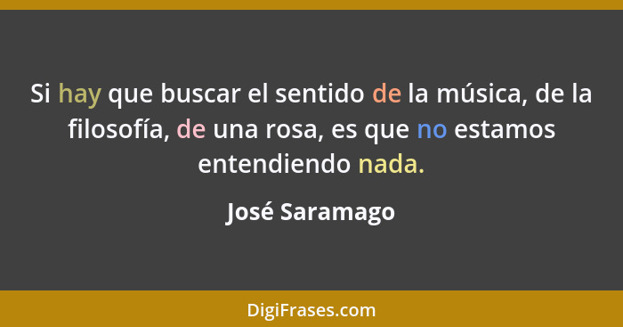 Si hay que buscar el sentido de la música, de la filosofía, de una rosa, es que no estamos entendiendo nada.... - José Saramago