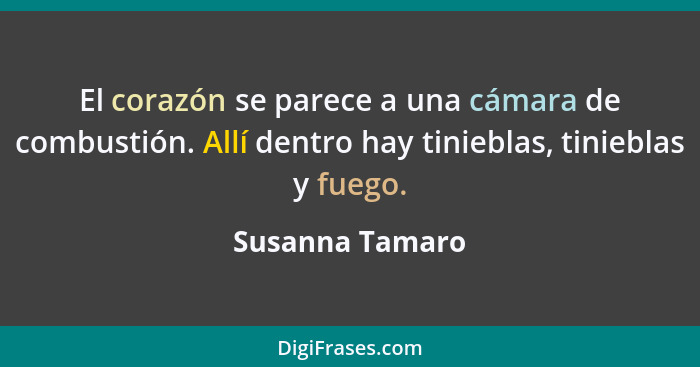 El corazón se parece a una cámara de combustión. Allí dentro hay tinieblas, tinieblas y fuego.... - Susanna Tamaro