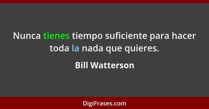 Nunca tienes tiempo suficiente para hacer toda la nada que quieres.... - Bill Watterson