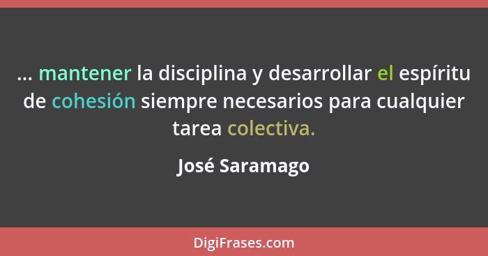 ... mantener la disciplina y desarrollar el espíritu de cohesión siempre necesarios para cualquier tarea colectiva.... - José Saramago