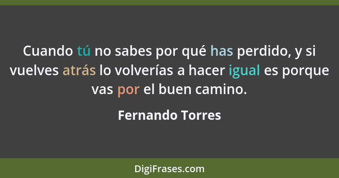 Cuando tú no sabes por qué has perdido, y si vuelves atrás lo volverías a hacer igual es porque vas por el buen camino.... - Fernando Torres