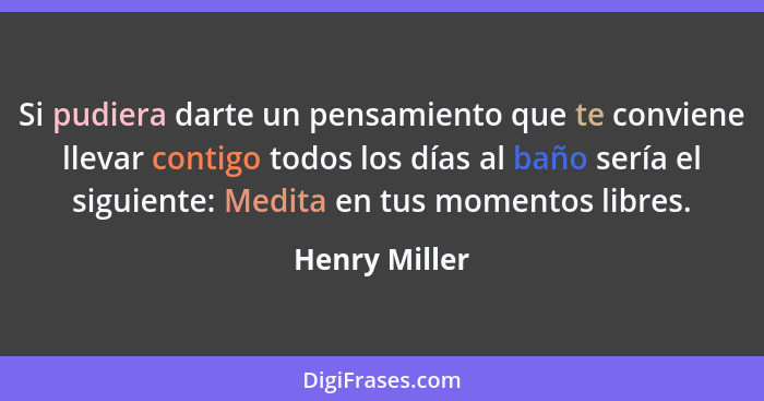 Si pudiera darte un pensamiento que te conviene llevar contigo todos los días al baño sería el siguiente: Medita en tus momentos libres... - Henry Miller