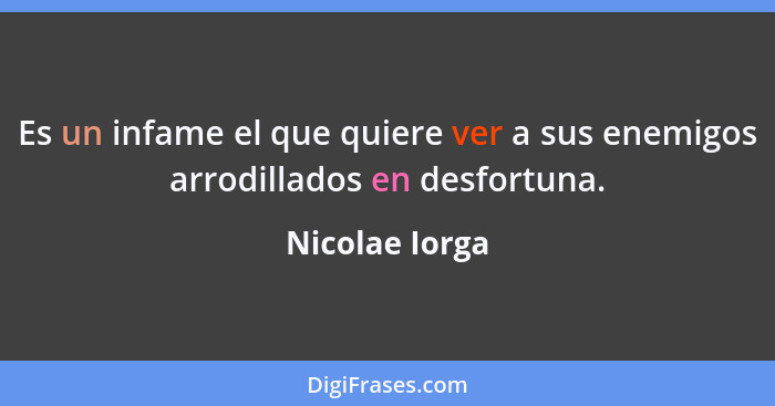 Es un infame el que quiere ver a sus enemigos arrodillados en desfortuna.... - Nicolae Iorga