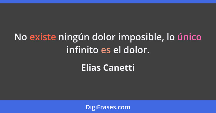 No existe ningún dolor imposible, lo único infinito es el dolor.... - Elias Canetti