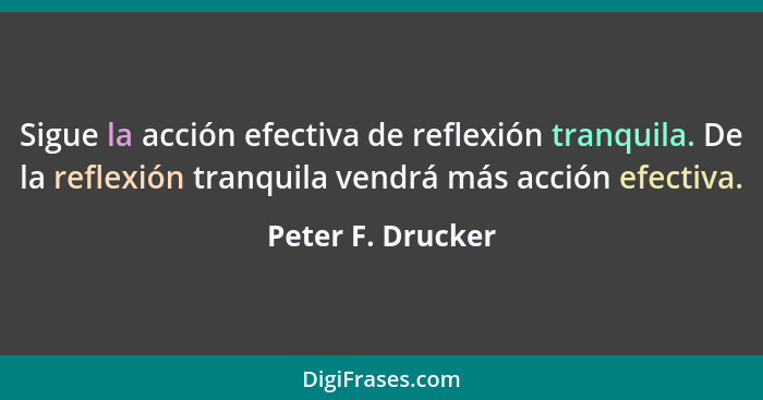 Sigue la acción efectiva de reflexión tranquila. De la reflexión tranquila vendrá más acción efectiva.... - Peter F. Drucker