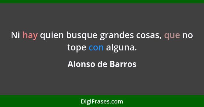 Ni hay quien busque grandes cosas, que no tope con alguna.... - Alonso de Barros