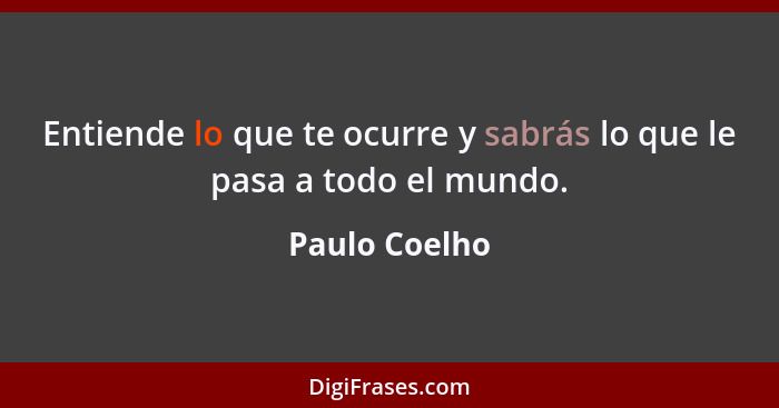 Entiende lo que te ocurre y sabrás lo que le pasa a todo el mundo.... - Paulo Coelho