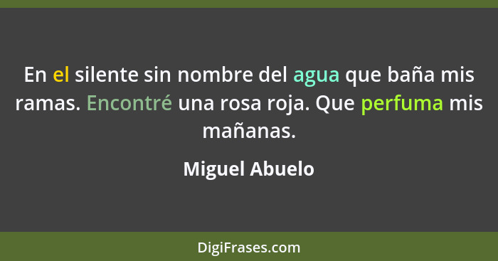 En el silente sin nombre del agua que baña mis ramas. Encontré una rosa roja. Que perfuma mis mañanas.... - Miguel Abuelo