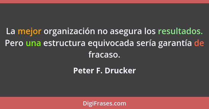 La mejor organización no asegura los resultados. Pero una estructura equivocada sería garantía de fracaso.... - Peter F. Drucker