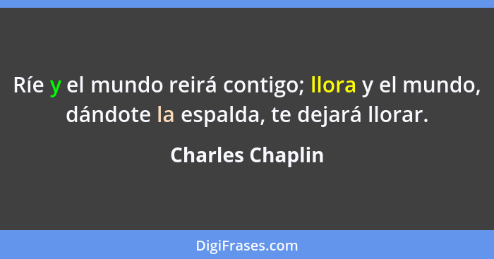 Ríe y el mundo reirá contigo; llora y el mundo, dándote la espalda, te dejará llorar.... - Charles Chaplin