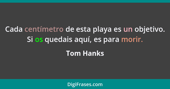 Cada centímetro de esta playa es un objetivo. Si os quedais aquí, es para morir.... - Tom Hanks